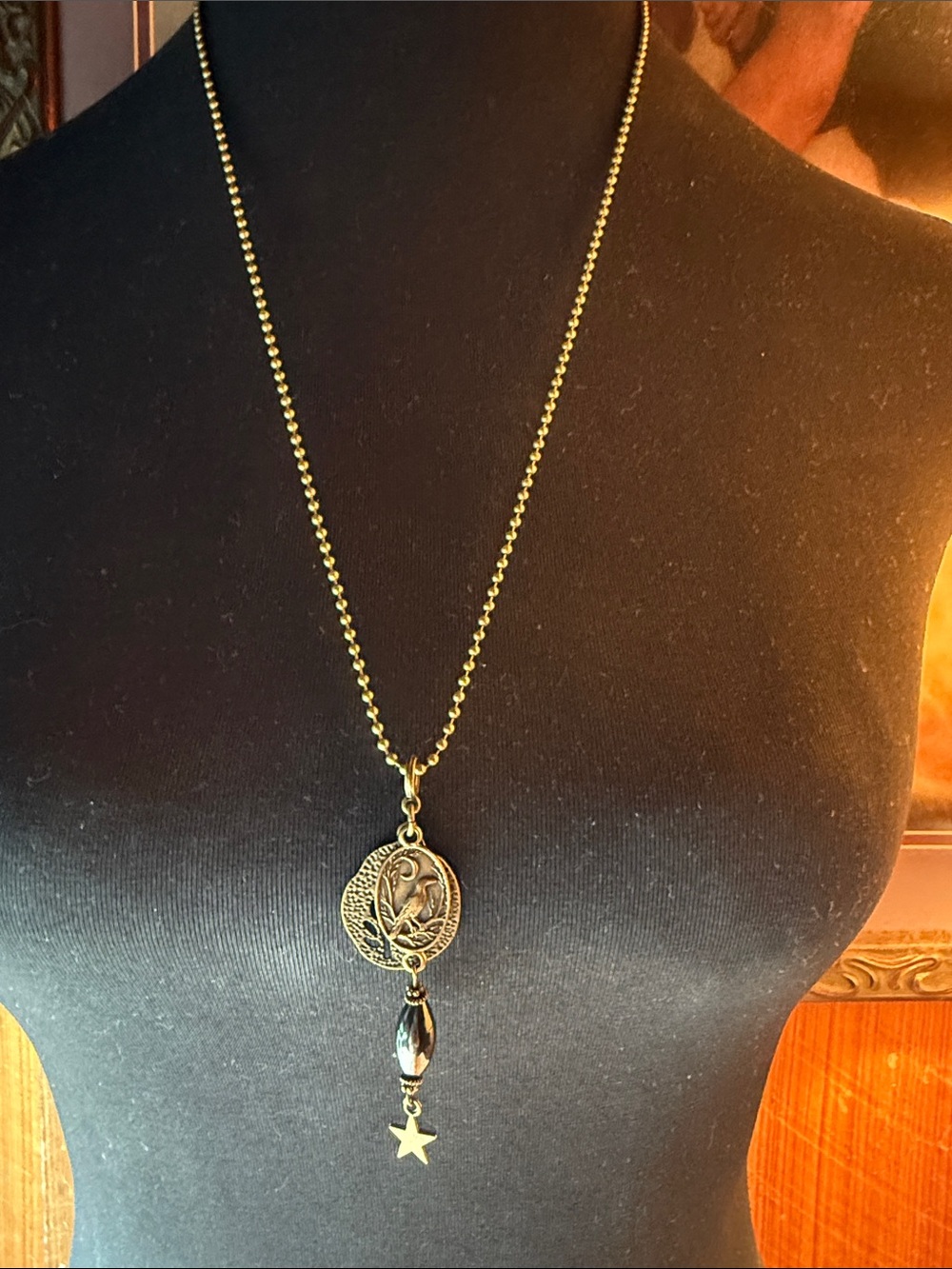 raven & magnetized hematite Pendant 26” Necklace with Star Charm